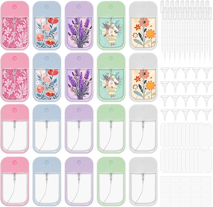 20 Pack Sublimation Blanks Card Perfume Spray Bottle 45 ml Mini Portable Sprayer Bottle with Funnel Perfume Dispenser 20 PCS Double-Sided Sublimation Aluminum Sheets for Travel