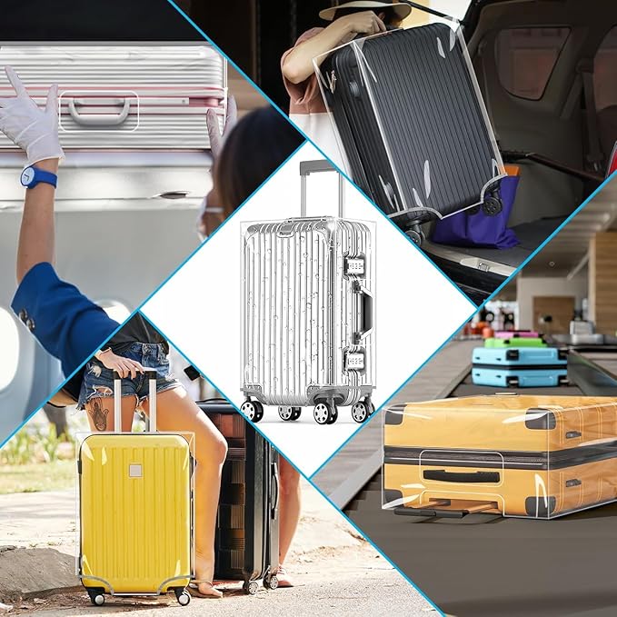 Yotako 3 Pieces Clear PVC Suitcase Cover Tough Protector, 20" 24" 28" Luggage Covers for Wheeled Suitcase