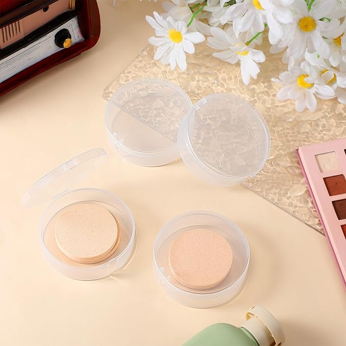 4pcs Cotton Round Holder Travel Case Travel Cotton Rounds Container Portable Plastic Cottons Pad Holder Dispenser Sealed Storage Container for Makeup Remover Cottons Balls Floss Beads