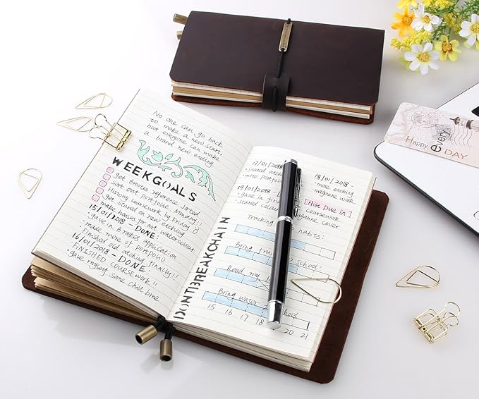 Robrasim Leather Journal Refillable Travelers Notebook, Antique Handmade Leather Writing Diary Notepad, Travel Journal Notebook for Men & Women, Medium Size 6.7" x 4" - Coffee