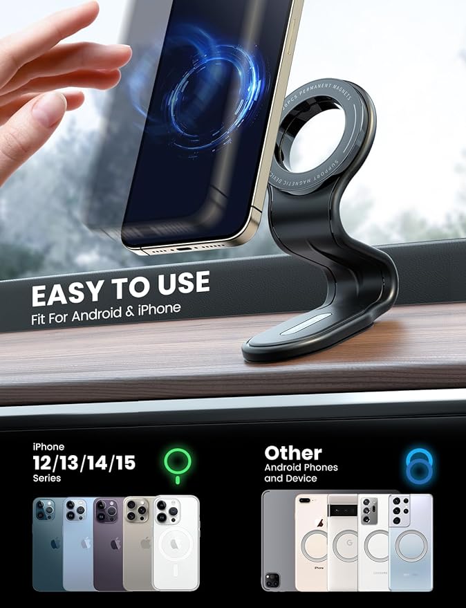 eSamcore for MagSafe Car Mount Detachable, Bendable Aluminum Arm Magnetic Phone Holder for Car【20 Strong Magnets】 Cell Phone Mount for Car Dash Fit iPhone 17 16 15 14 Pro Max Mini Mag Safe Accessories