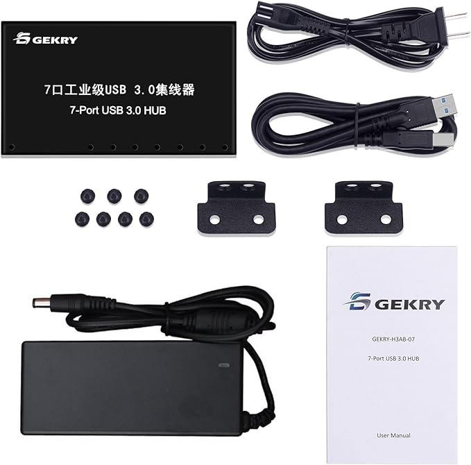 USB 3.0 Hub, USB Data Hub, Metal Case Mountable 7-Port Powered USB Hub 3.0 with 36W AC Adapter-Type A