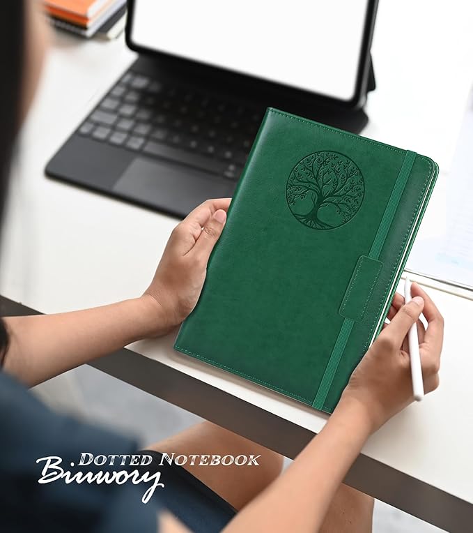 Biuwory Graph Paper Notebook Journal for Women Men,140 Pages Hardcover Grid Notebooks for Work & School,Leather Journals for Writing, Graphing Paper Notebook 5.7"×8.3" (Green)
