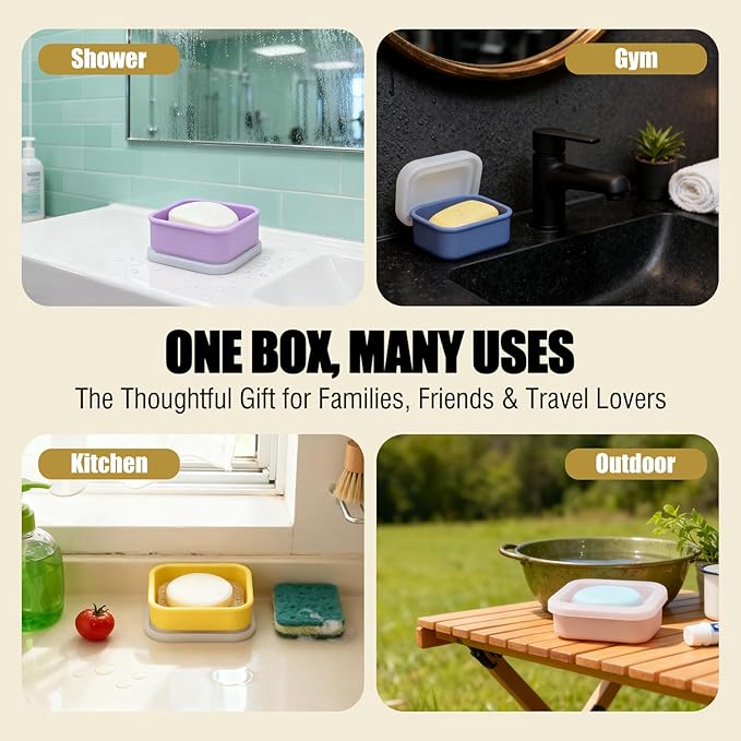 OTHIX 2 Pack Leakproof Silicone Travel Soap Case, Small Bar Soap Holder Container with Drainage Layer & Mini Portable Soap Dish for Shampoo Bars, Bathroom, Camping, Valentines Day Gifts (Pink & Peach)