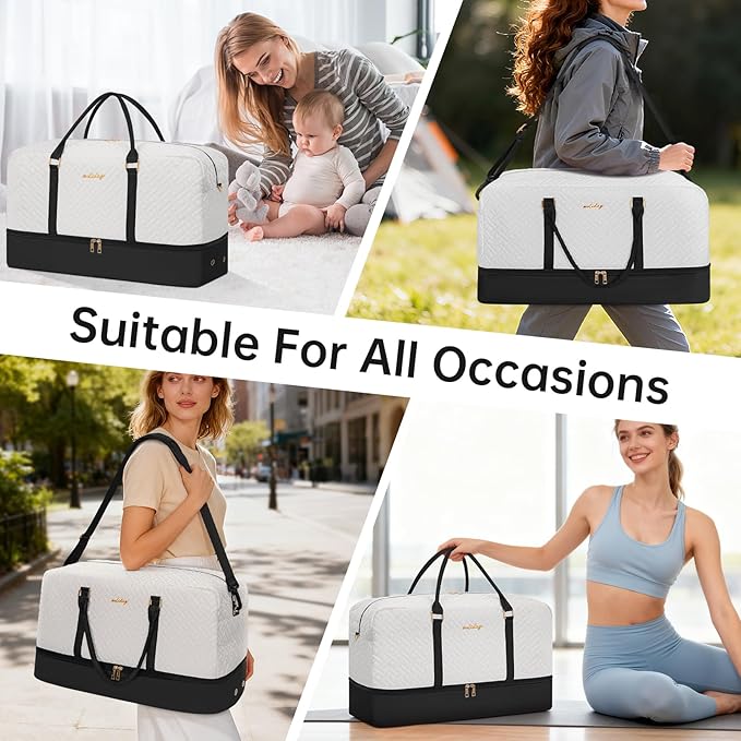 Weekender Bag for Women, 5 Pcs Set Carry on Overnight Bag, 21" Travel Duffel Bag with Waterproof Shoe Compartment for Weekend Travel Business Trip