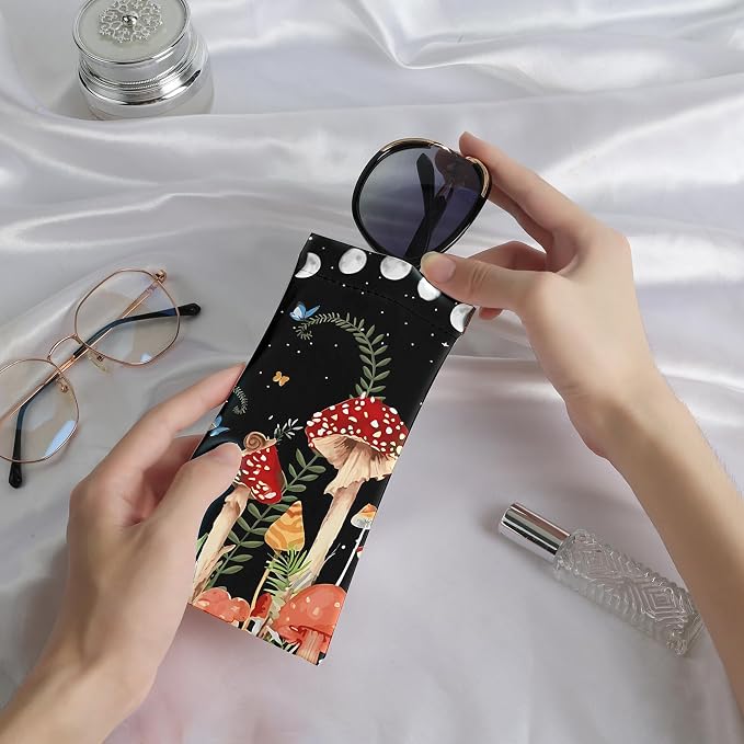 Anikathy 2Pcs Sunglass Eyeglass Glasses Case Soft PU Leather with Cleaning Cloth Cute Glasses Pouch Bag for Men Women Girs