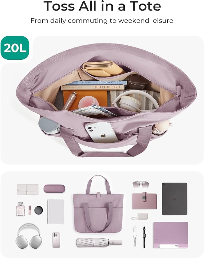 BAGSMART Tote Bag for Women, Foldable Tote Bag With Zipper Travel Shoulder Bag Handbag for Work