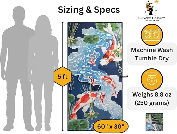 Travel Towel – Packable, Lightweight, Quick-Dry, Fade Resistant, Sand-Repellent – Soft Microfiber Towel for Travel, Backpacking, Beach, Pool, Outdoors – Double-Sided Print – 60” x 30”