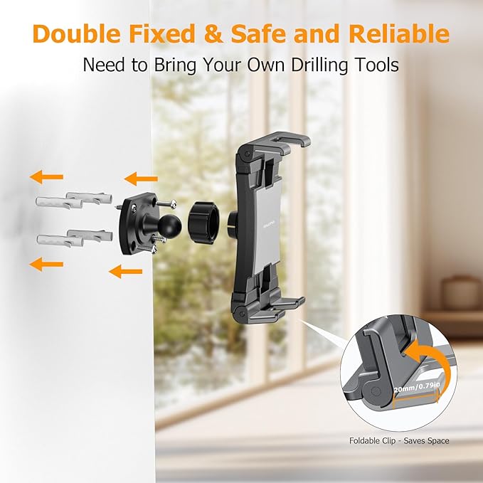 OHLPRO Tablet Wall Mount Holder, 360° Rotating iPad Wall Mount Holder with Drill Screw Base,Compatible with 4.7"-12.9" Devices Including iPad Pro, Mini, Air, Samsung, Kindle, Galaxy Tab