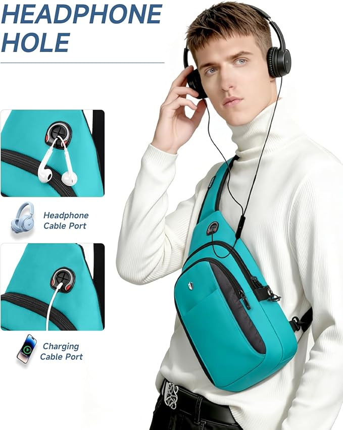Anti-Theft Sling Bag for Women, Water Resistant Crossbody Backpack, Travel Hiking Chest Pack, Summer Travel Essentials for Beach, Theme Park & College, Fits 11 inch iPad & Switch 2, Turquoise