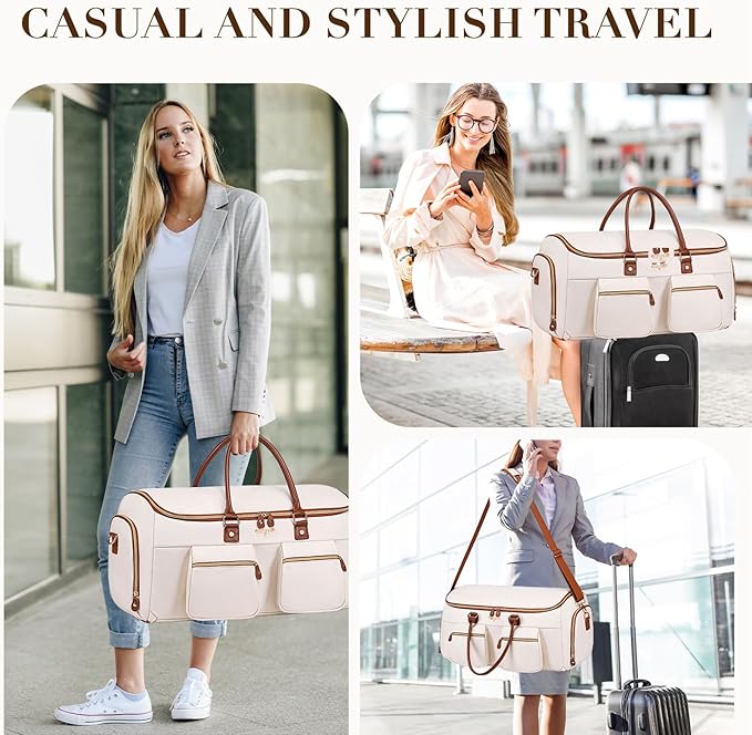 Convertible Garment Bag for Travel, PU Leather Carry On Garment Duffle Bag for Men Women, 2 in 1 Suit Travel Bags for Hanging Clothes with Shoe Compartment