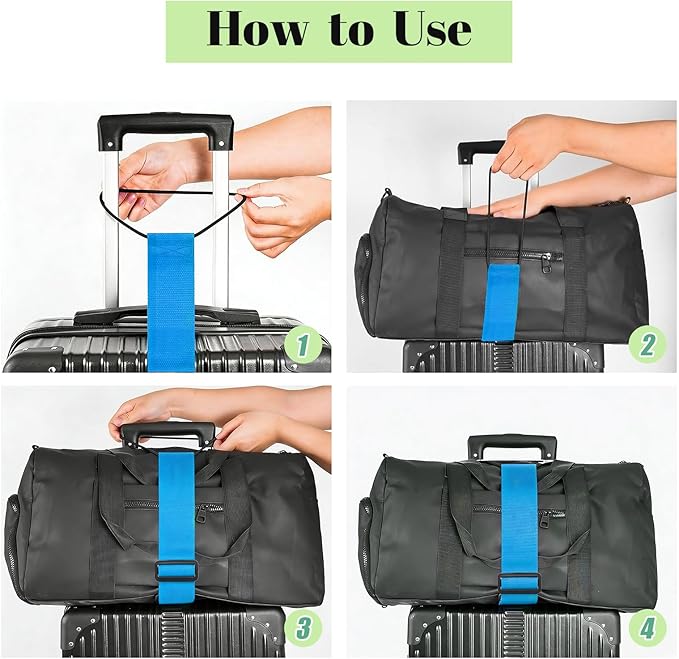 Multi Use Strong Adjustable Luggage Connector Straps for Suitcases,2 Pack Flexible Luggage Accessories Elastic Fastening Bag Strap (Blue)