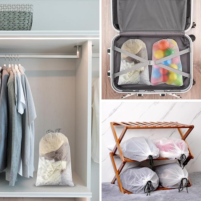 12 Pcs Shoe Bags for Travel,PLULON Clear Drawstring Travel Shoe Bags for Packing Waterproof Dustproof Shoes Organizer Pouch Travel Accessories Shoe Storage Bag for Women Men Portable Travel Essentials