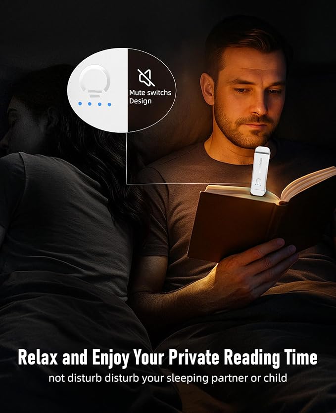 Book Reading Light,2 Pack Silent Touch Books Lamp for Reading in Bed,Rechargeable Clip on Booklight with 3 Amber Color & 7 LEDs Precise Dimming for Night Reading for Book Lovers,Kid,White+Blue