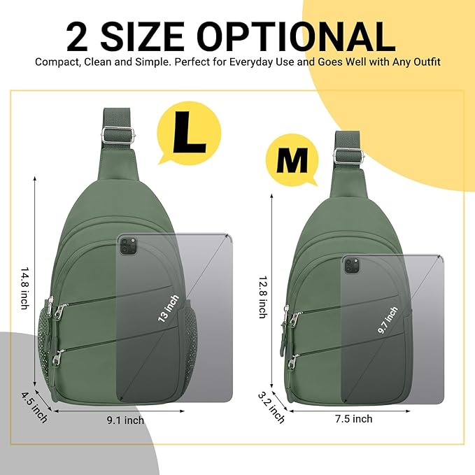 Tuwubi Crossbody Bags for Women, Sling Bag for Men, Small Hiking Backpack Anti Theft Lightweight for Outdoors Travel (L, Sage Green)