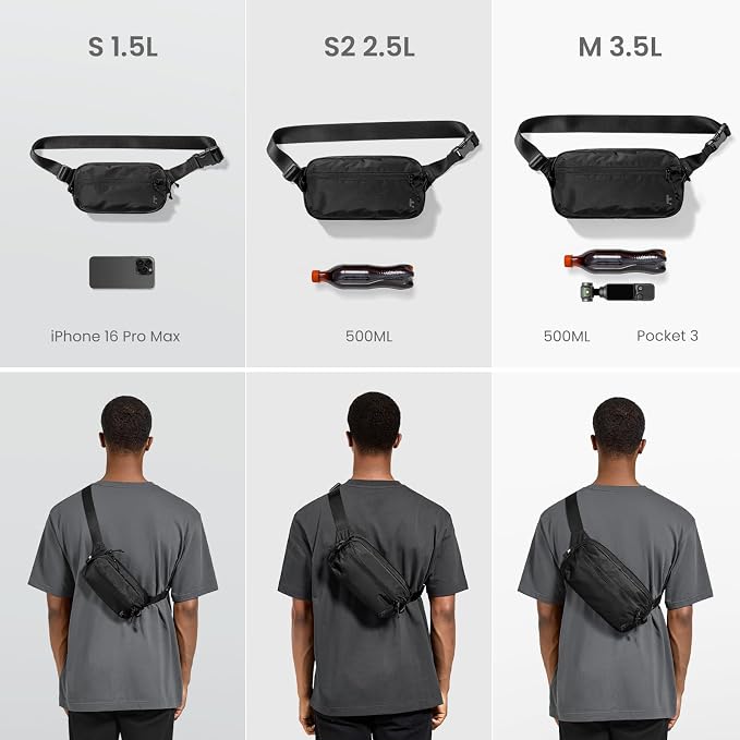 tomtoc 3.5L Sling Bag with RFID Blocking, Crossbody Bag Chest Shoulder Pack for Men and Women, Water-resistant Lightweight Casual Waist Fanny Pack for Travel/Daily Use