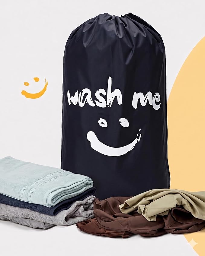 HOMEST XL Wash Me Travel Laundry Bag, Dirty Clothes Organizer, Large Enough to Hold 4 Loads of Garments, Easy Fit a Hamper or Clothing Basket, Black