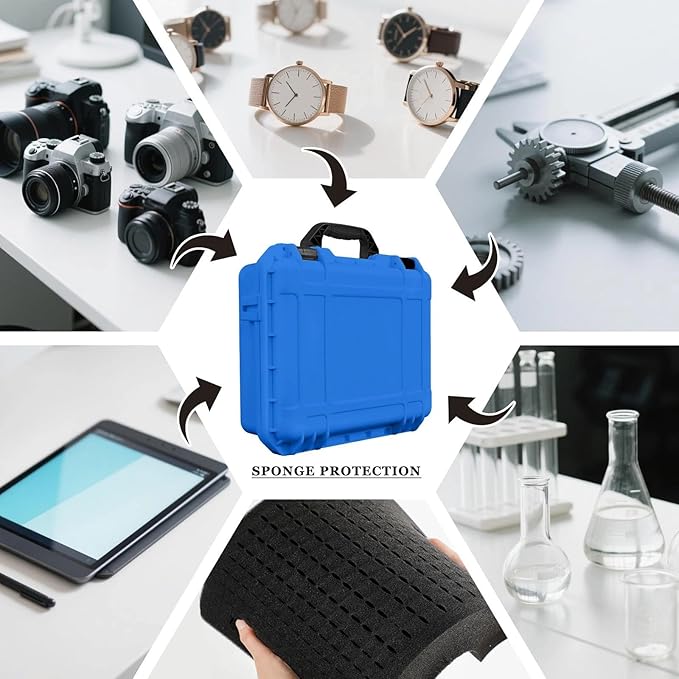 Relaxweex 1 Pcs Waterproof Hard Case with DIY Customizable Foam Insert Portable Protective Case with Knife for Camera Drones Equipments Tools Test Instruments(Blue,16.3 x 12.4 x 6.5 Inch)