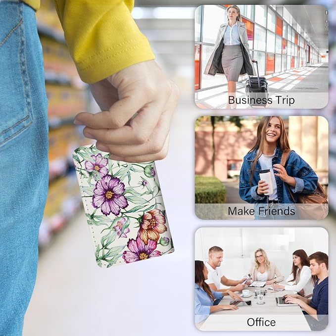 Business Card Holder,PU Leather Business Card Case Color Printing Pattern Card Holder Wallet,Pockets Magnetic Credit Card Holders for Men and Women - Colorful Daisy