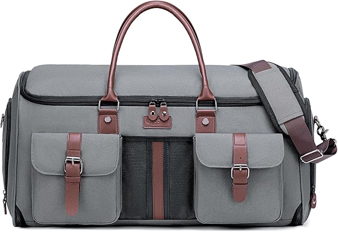 Carry on Garment Bag,Vessgra 2 in 1 Duffle Bag for Travel 58L Garment Bags for Travel Scratch-Resistant Oxford Duffel Bag for Men with Inner Dry/Wet Compartment, Bussiness Weekender Trip,Grey