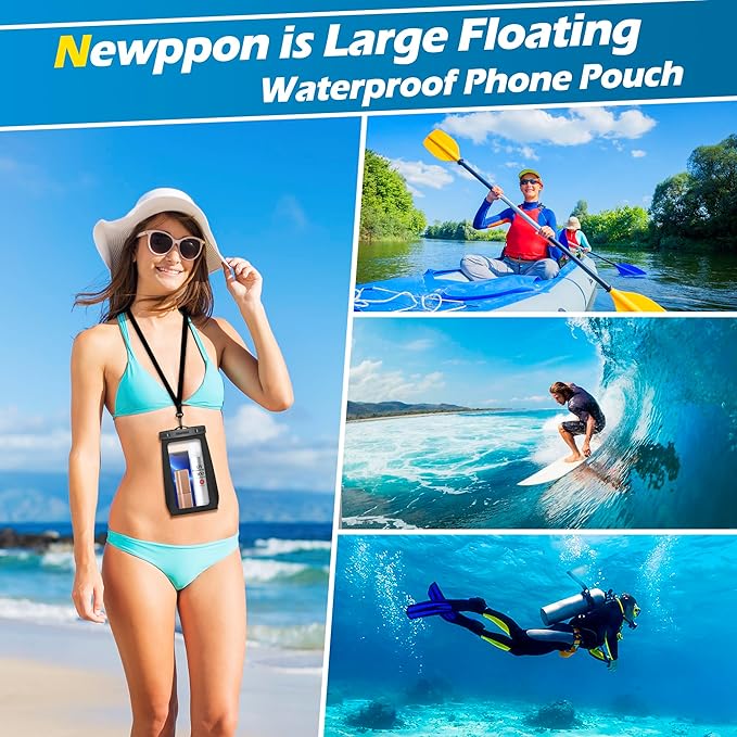 4 Pack Floating Waterproof Phone Pouch - Float Clear Cell Holder Protector with Lanyard - Universal Large Floatable Water Proof Dry Bag Case for iPhone 17 Pro Max Samsung Galaxy - Beach Swimming Pool