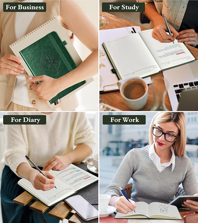 PAIBAS Lined Journal Notebook for Women Men, 160 Pages, A5 Hardcover Vintage Leather Journaling Notebooks for Work, School, Note Taking, Travel, Bible Study, Daily Diary for Writing 5.8"x8.5" (Green)