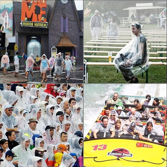 COOY Rain Ponchos,with Drawstring Hood (10 Pack) Emergency Disposable Rain Ponchos Family Pack for Adults,Clear