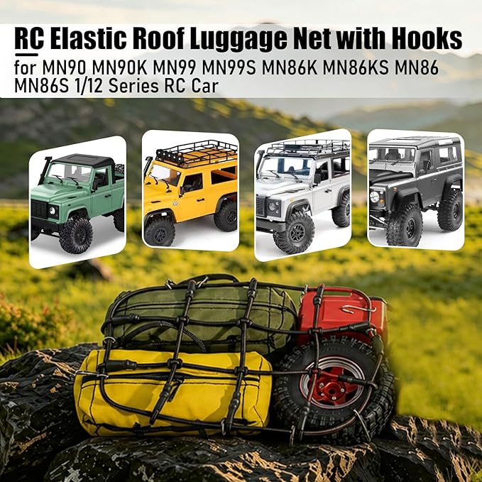 1/12 Elastic Luggage Net with Hooks, RC Scale Decoration Roof Luggage Net for for MN90 MN90K MN99 MN99S MN86K MN86KS MN86 MN86S 1/12 Series Crawler Truck Buggy (Black)