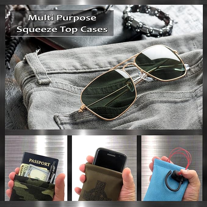 Soft Sunglasses case | Large Glasses Case Holder - Eyeglass Pouch Squeeze Top | Glasses pouch Lightweight Extra Layers