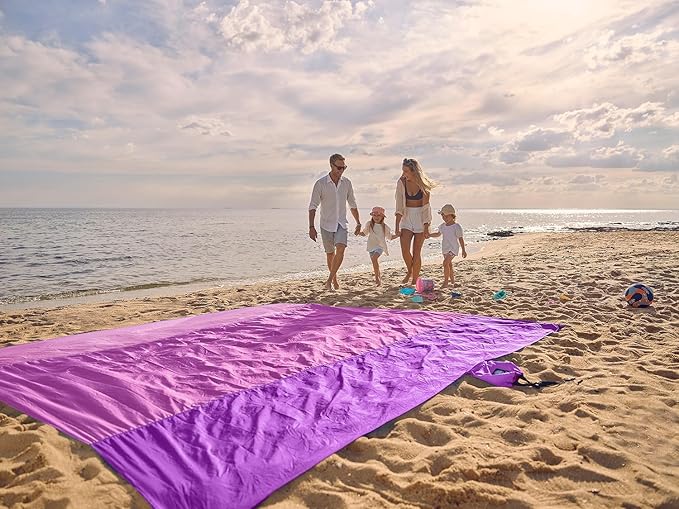 WEKAPO Beach Blanket Sandproof Waterproof, Extra Large Beach Mat, Oversized & Compact Sand Free, Quick Drying Beach Essentials for Vacation, Cruise, Picnic & Camping with Stakes