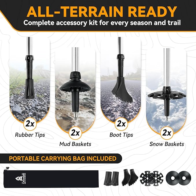 Collapsible Trekking Poles for Hiking - Lightweight Adjustable Aluminum Folding Hiking Poles, Cork Grip Walking Sticks for Seniors, Women & Men (2 Pack)
