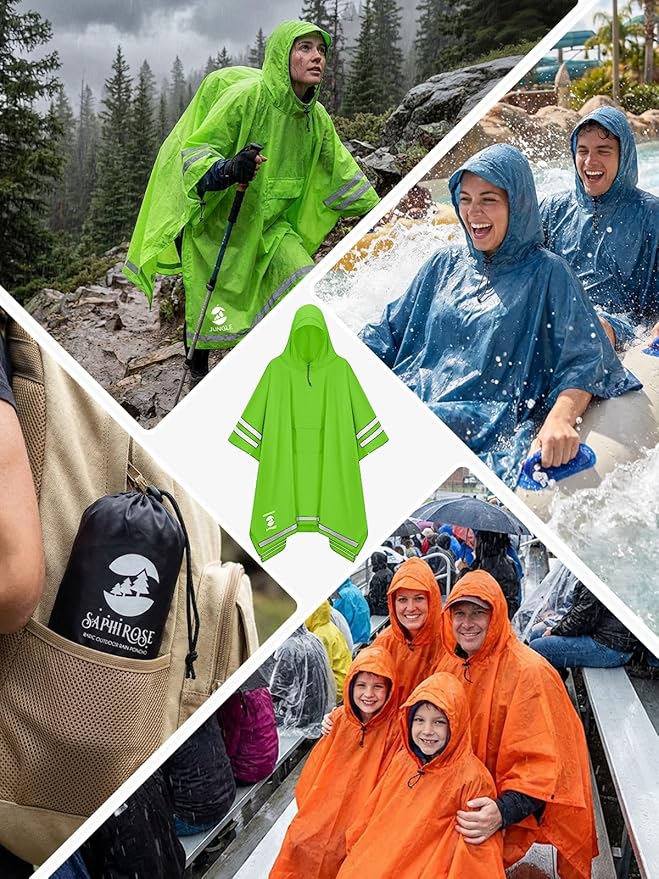 SaphiRose Hooded Rain Poncho Waterproof Raincoat Jacket for Men Women Adults