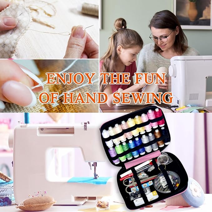 Sewing Kit with Case Portable Sewing Supplies for Home Traveler, Adults, Beginner, Emergency, Contains 18 Sewing Thread, Scissors, Needles, Measure etc,Medium Antique Mauve