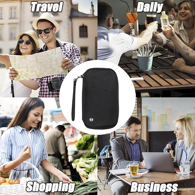 Waterproof Passport Holder for Travel Family, Travel Document Organizer with RFID Blocking, Portable Passport Wallet for Men Women (Black)