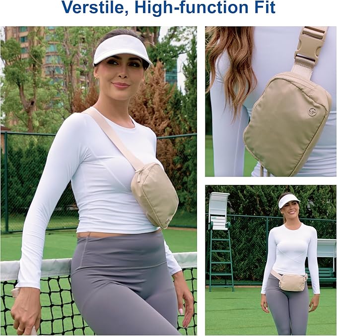 Pander Two Way Zipper Fanny Pack Nylon Everywhere Belt Bag for Women, Water Repellent Waist Packs, Crossbody Bags with Adjustable Strap (Raw Linen).