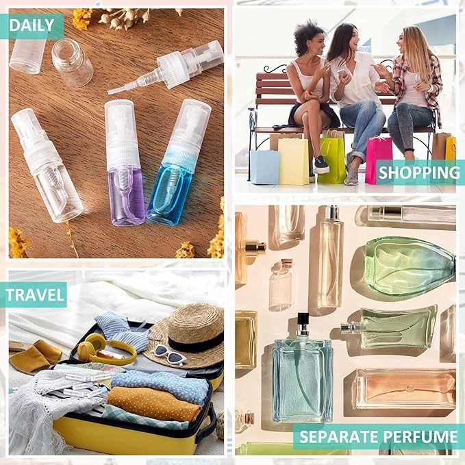 Zhehao 1 Piece Mini Spray Bottles 2 ml Clear Glass Perfume Bottles Refillable Fine Mist Perfume Atomizer Portable Empty Sample Containers for Cleaning, Essential Oils, Travel (Clear Cap)