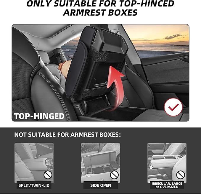 5 in 1 Car Center Console Cover, Armrest Pad with 2 Storage Pockets, Cup Holder, Tissue Slot, Phone Holder, Nappa Leather Memory Foam Car Accessories for SUV Sedan Truck (Black)