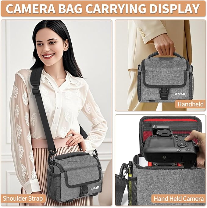 Camera Carrying Bag, Anti-Shock Camera Case Bag with Water-resistant Rain Cover Compatible for Canon EOS R50 M50 Powershot SX540 SX70, Nikon Coolpix L340 B700 P610, Panasonic LUMIX, Sony a6100 a6400