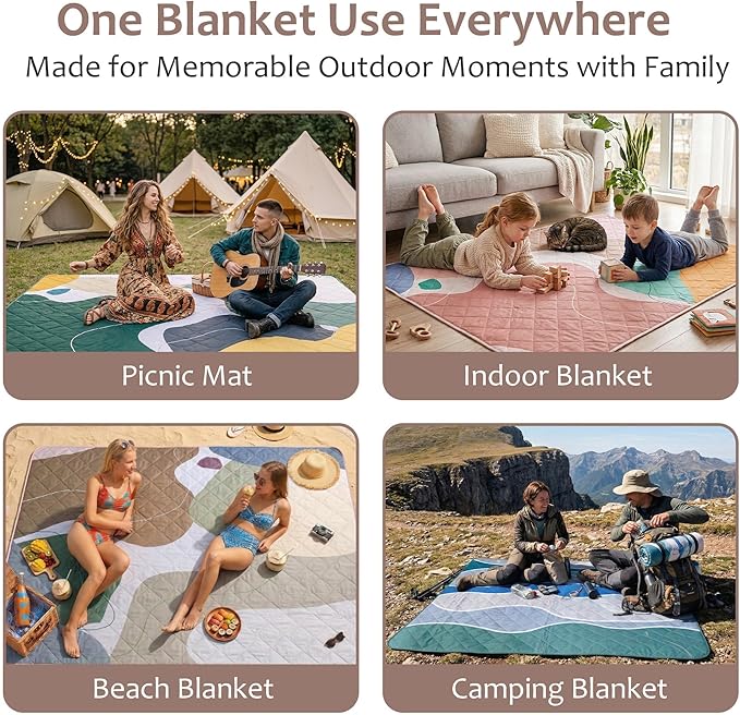 Exclusivo Mezcla Extra Large Waterproof Picnic Blankets 3 Layer, Sandproof and Foldable Outdoor Blanket for Beach Camping, Park and Travel