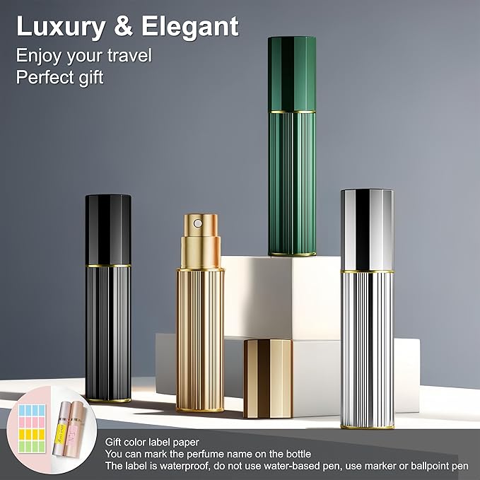 Perfume Travel Refillable Bottle Cologne Portable Atomizer Fragrance Scent Sprayer Pump Fill from Bottom Mini Pocket Size 5ml for Travel Essentials & Best Gift (Gold+Black)