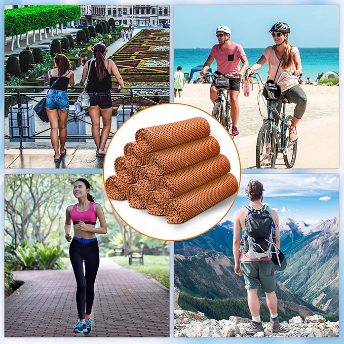 Honoson 10 Pcs Cooling Towel Bulk - Neck & Face Cool Chilly Towels Microfiber Breathable Sport Sweat Rag for Gym, Yoga, Travel, Camping, Running, Outdoor (Orange)