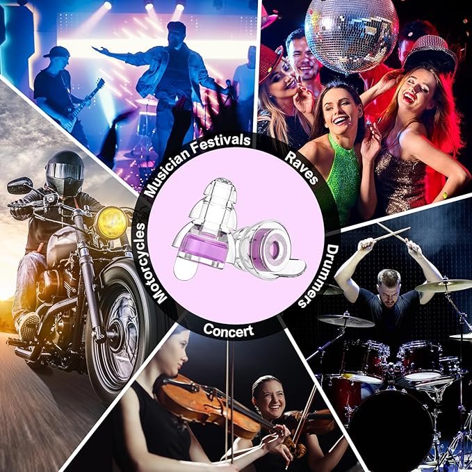 High Fidelity Concert Earplugs for Concerts Musicians,Earplugs for noise reduction,24db Advanced Filter Technology Ear Protection for Music Festivals,DJ's, Nightclub, Drummers - 2 Pairs(Purple)