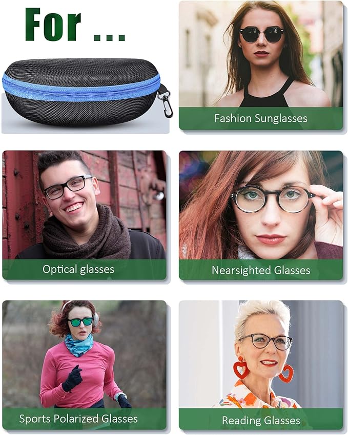 Weewooday 12 Pack Zipper Shell Sunglasses Case Hard Shell Eyeglasses Case Portable Travel Glasses Case for Men Women
