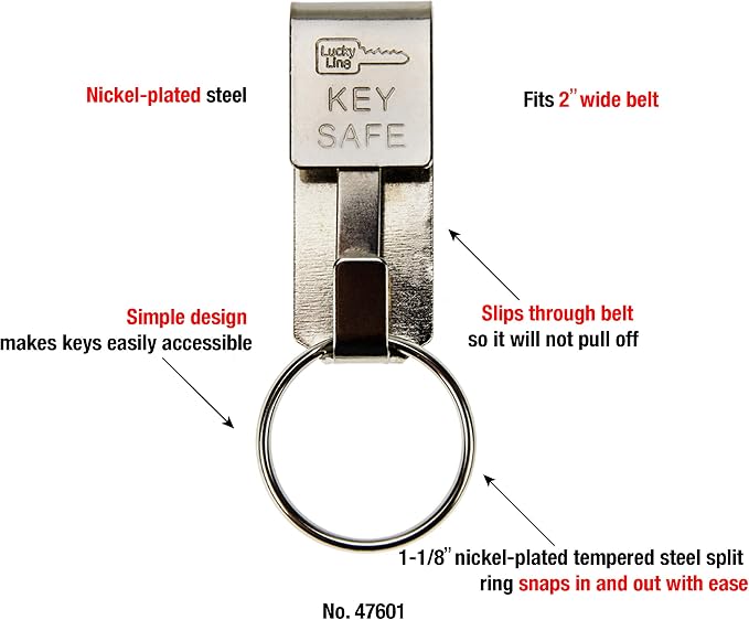 Lucky Line Key Safe Slip-On, 2” Wide Belt Key Ring - Heavy Duty Belt Key Clip, Key Chain