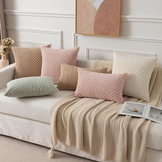 Kevin Textile 14x22 Inch Pillow Cover 1 Pack Boho Decorative Soft Striped Corduroy Lumbar Farmhouse Solid Color Accent Rectangle Cushion Case for Living Room Couch Sofa Bed, Cream White
