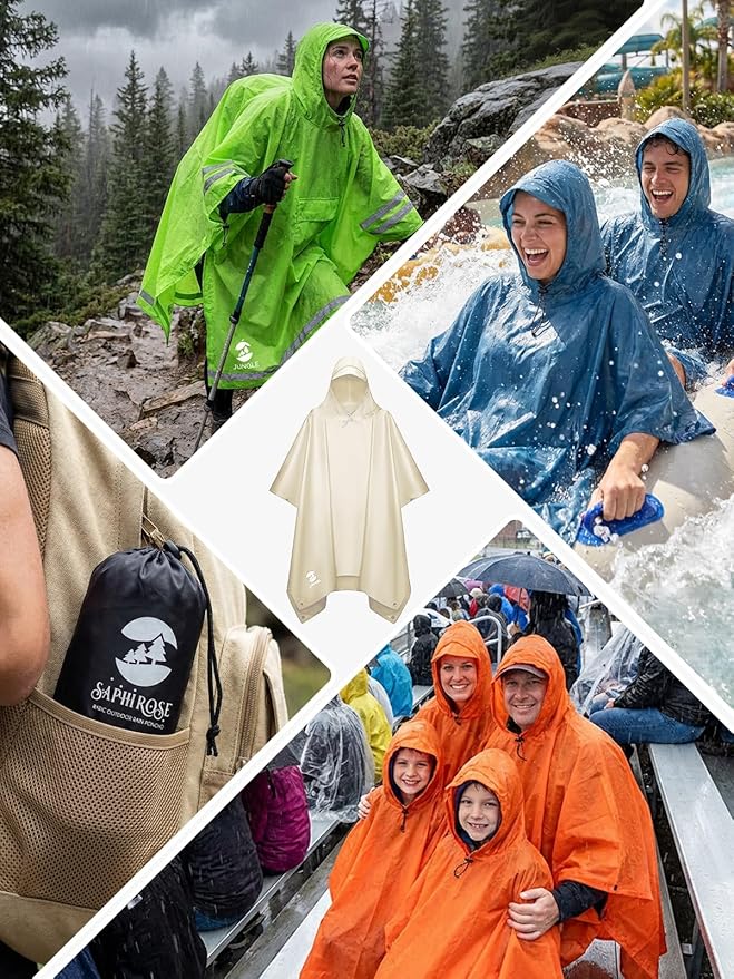 SaphiRose Hooded Rain Poncho Waterproof Raincoat Jacket for Men Women Adults