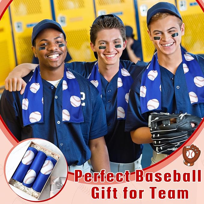 Peryiter 12 Counts Mini Cooling Towel, 30" x 9" Baseball Softball Soccer Golf Sweat Towel, Breathable Chilly Rag, Microfiber Sport Rags for Team Gym Running Coach Gift