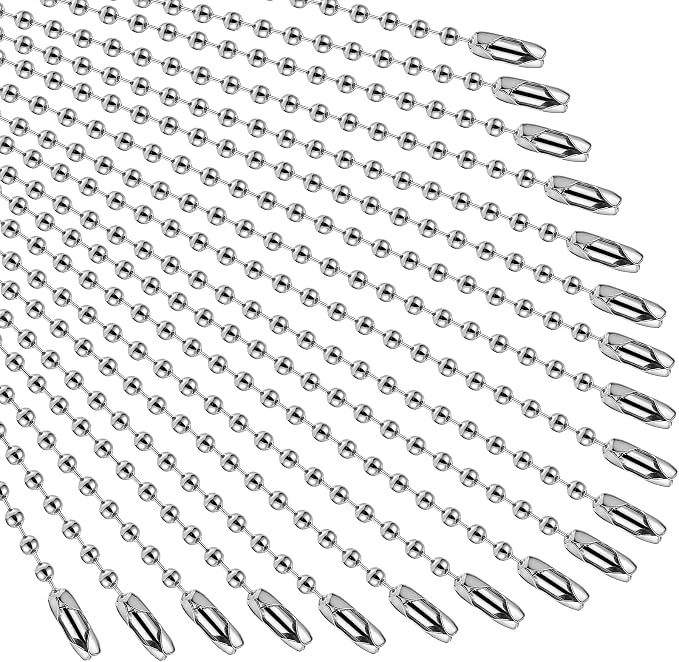 400 Pcs Long Bead Ball Chain Keychain 3.9 Inch Silver Ball Connector Clasp 2.4mm Diameter Metal Necklace Chains for Dog Tags Hanging Keychains, Jewelry Making Accessories