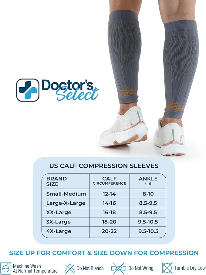 Doctor's Select 2 Pairs Copper Calf Compression Sleeve - Leg Compression Sleeves for Women & Men, Shin Splint Relief