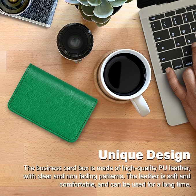 Business Card Holder,PU Leather Business Card Case Color Printing Pattern Card Holder Wallet,Pockets Magnetic Credit Card Holders for Men and Women - Dark Green